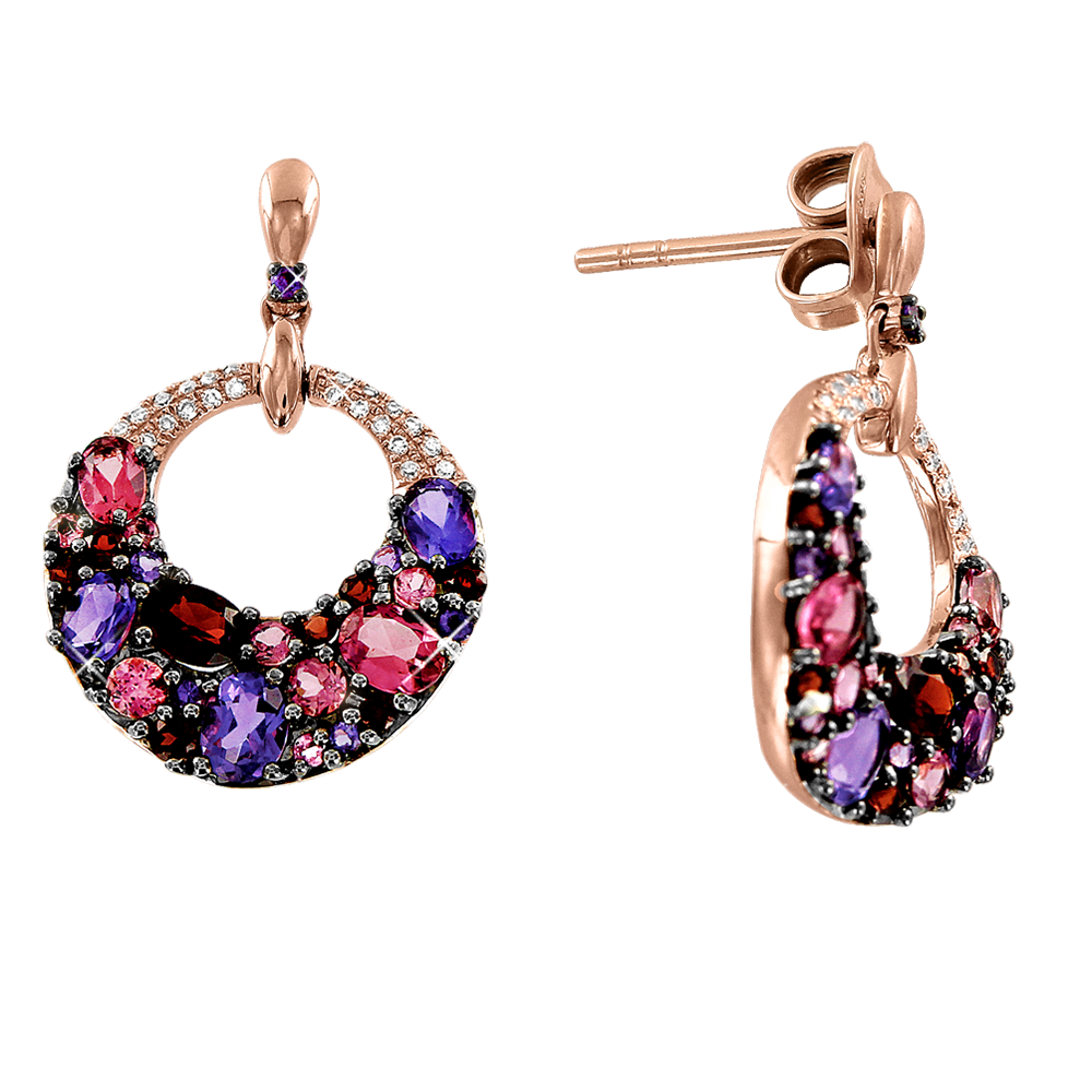 Ohrstecker mit Amethyst, Granat, Turmalin und Brillanten