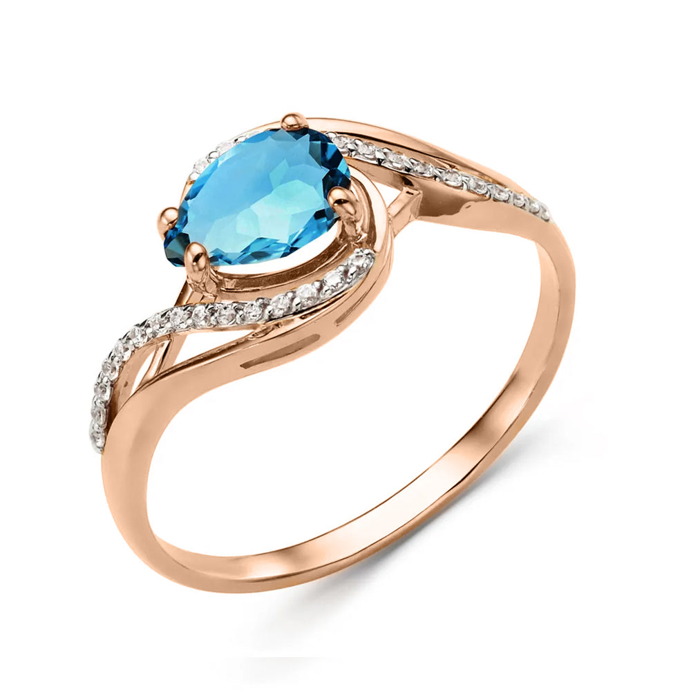 Damenring mit London Blue Topas und Zirkonia