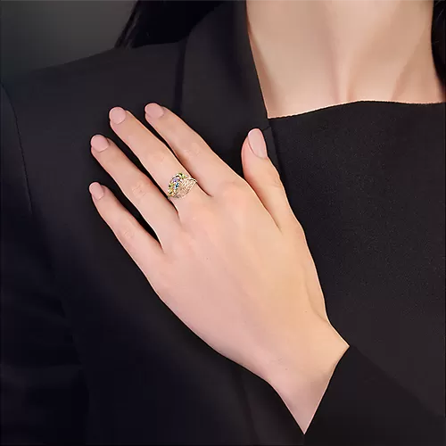 Damenring mit Zirkonia,Topas, Chrysolithen, Amethyst und Zitrin 4