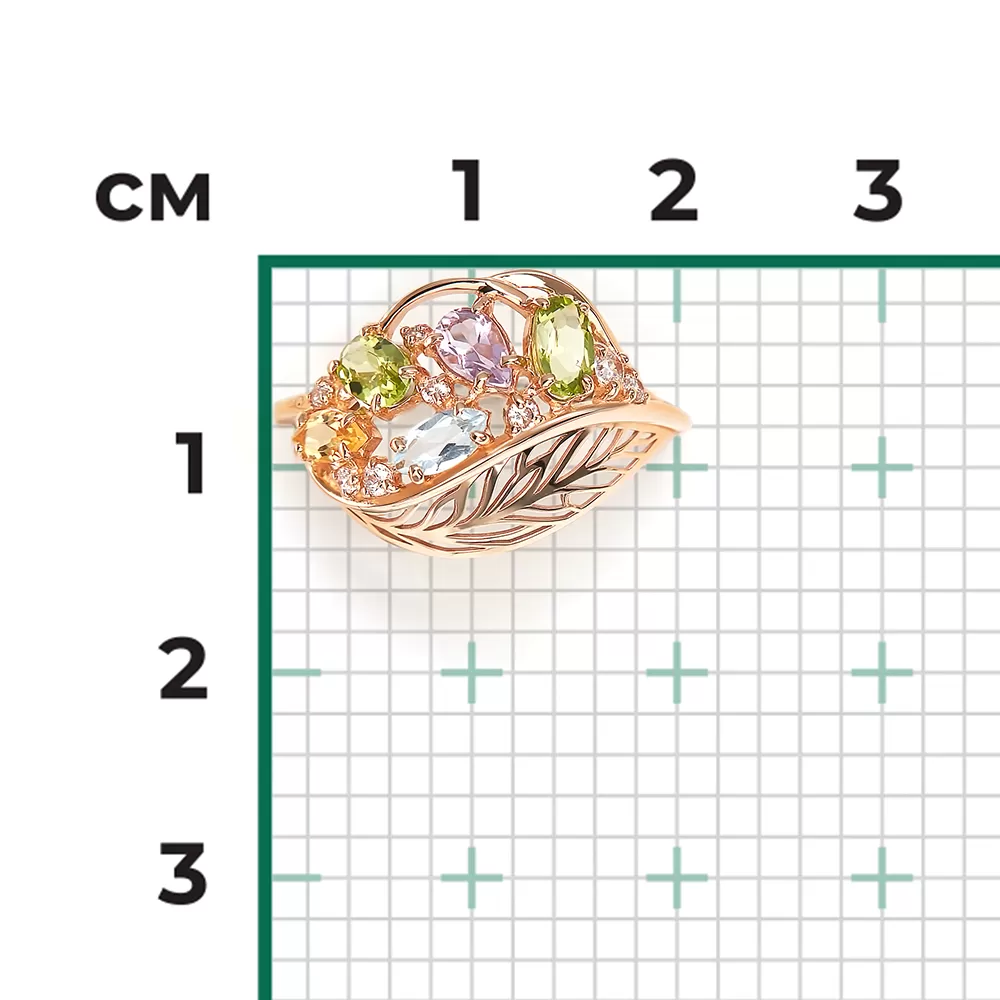 Damenring mit Zirkonia,Topas, Chrysolithen, Amethyst und Zitrin