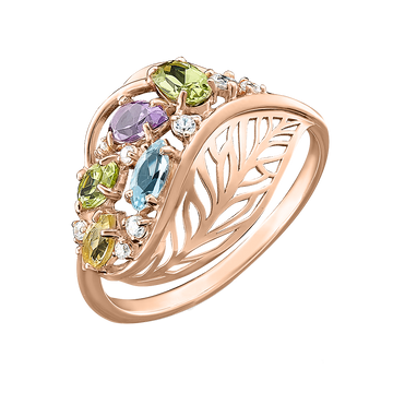 Damenring mit Zirkonia,Topas, Chrysolithen, Amethyst und Zitrin