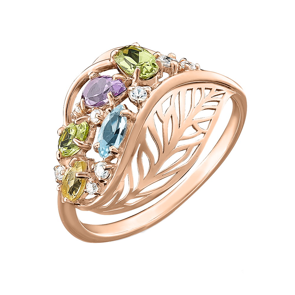 Damenring mit Zirkonia,Topas, Chrysolithen, Amethyst und Zitrin