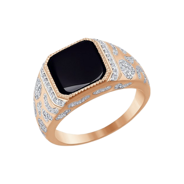 Herrenring mit Zirkonia und Onix