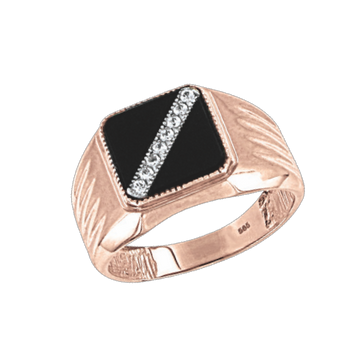 Herrenring mit Onix und Zirkonia