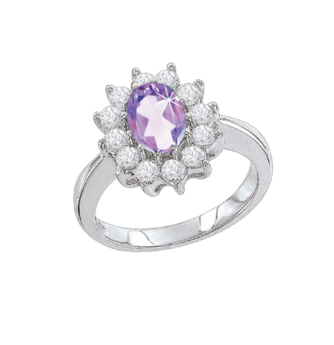 Damenring mit Zirkonia und Amethyst syn.