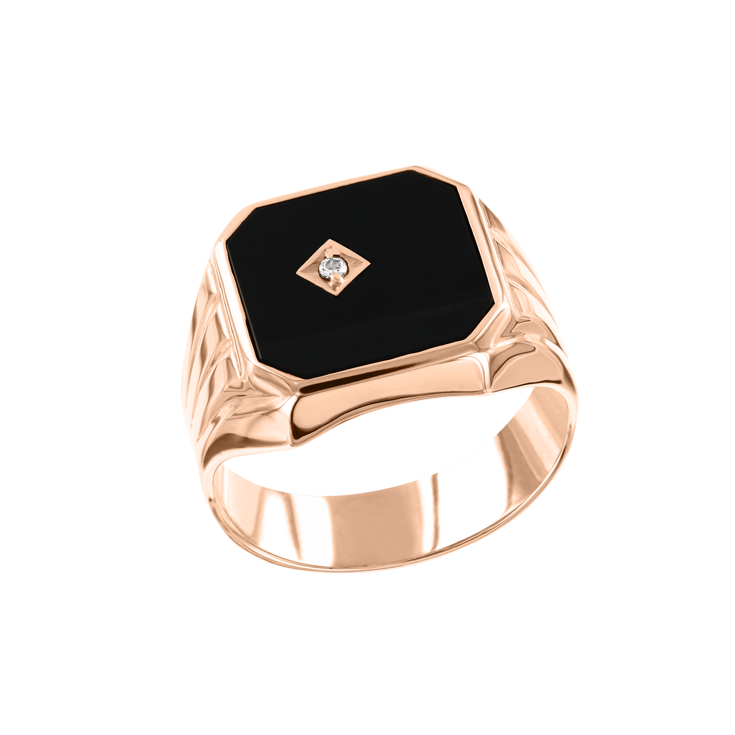 Herrenring mit Onyx, Zirkonia, Brillant