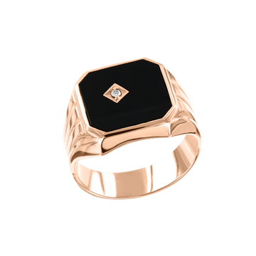 Herrenring mit Onyx, Zirkonia, Brillant