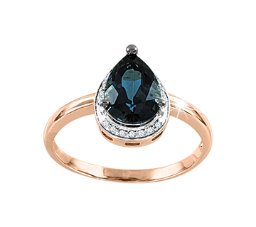 Damenring mit Brillanten und  London Blue Topas