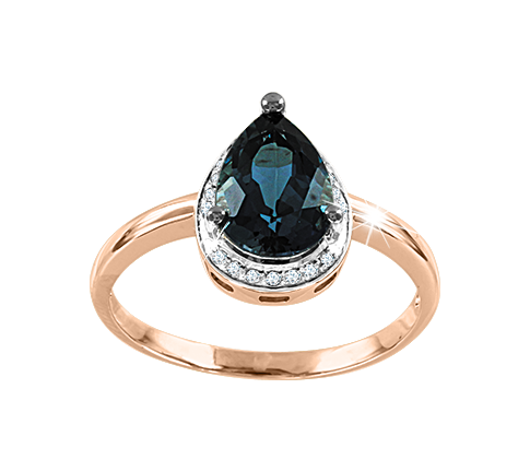 Damenring mit Brillanten und  London Blue Topas