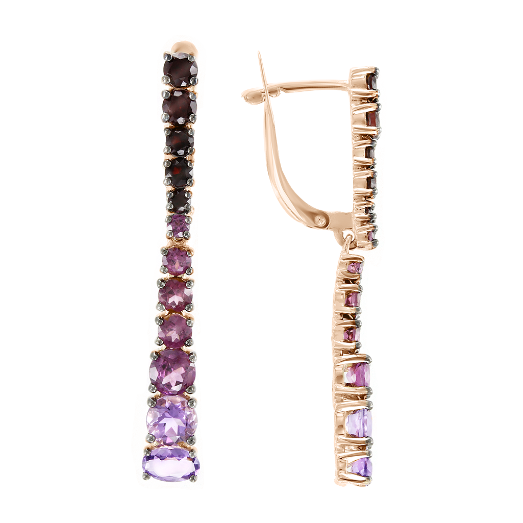 Ohrhänger mit Granat, Rhodolith und Amethyst