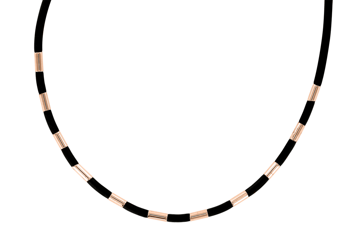 Collier aus Kautschuk und Rotgold