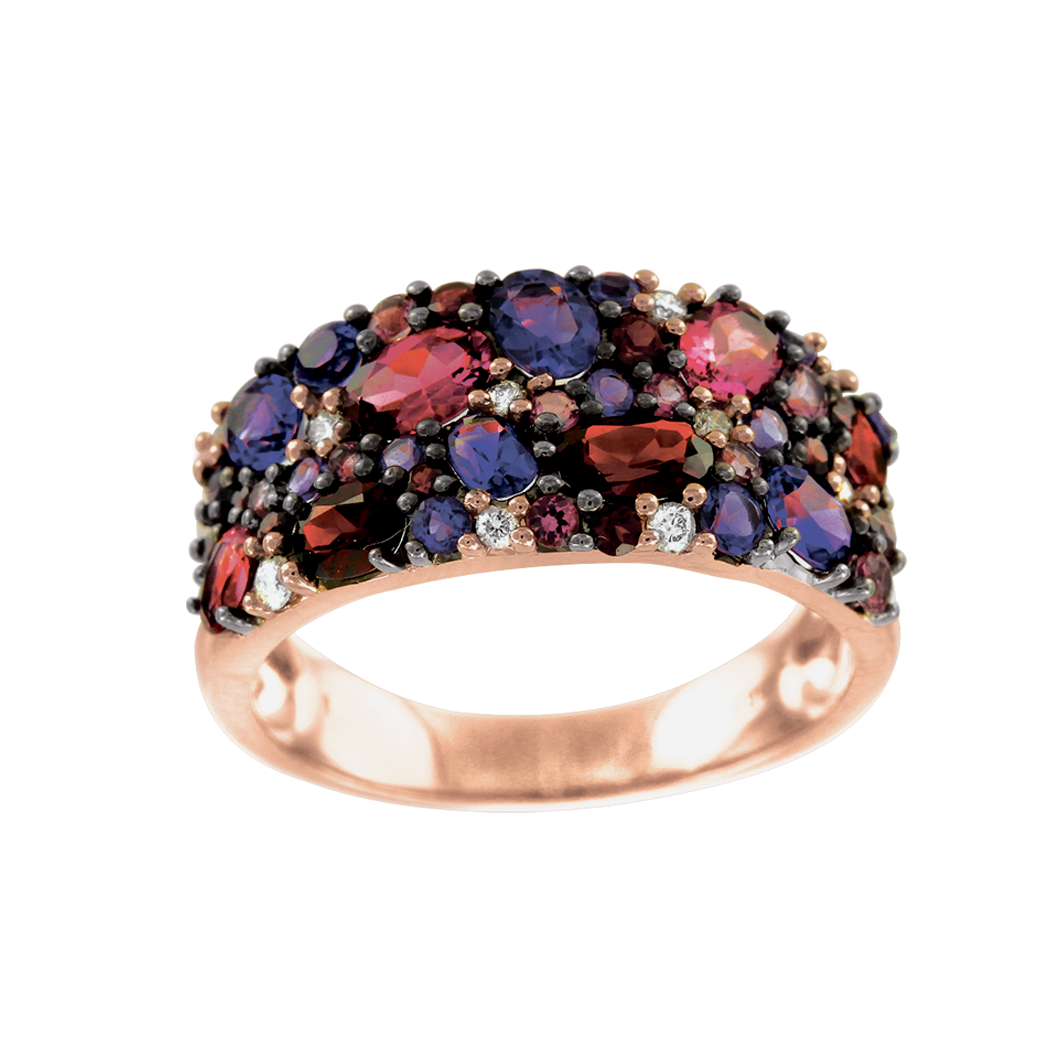 Damenring mit Amethysten, Granaten, Turmalinen und Brillanten