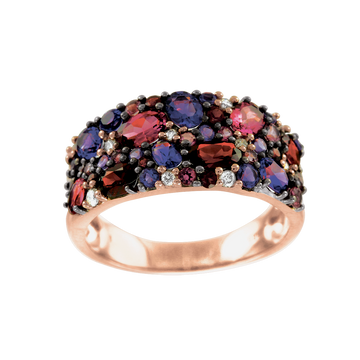 Damenring mit Amethysten, Granaten, Turmalinen und Brillanten