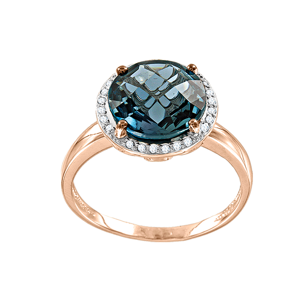 Damenring mit Brillanten und London Blue Topas