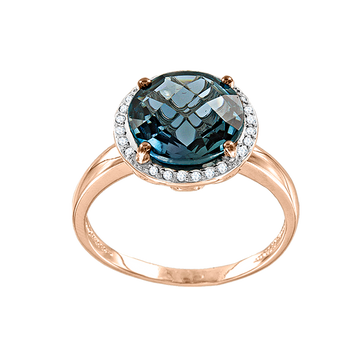 Damenring mit Brillanten und London Blue Topas