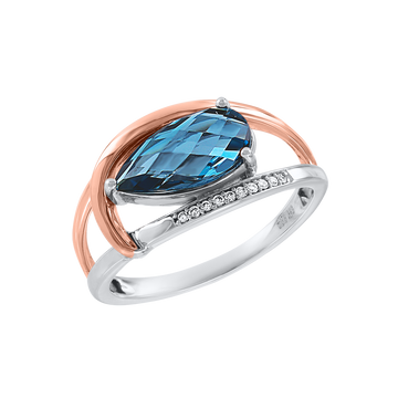 Damenring mit Brillanten und London Blue Topas