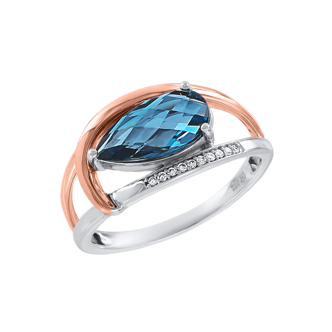 Damenring mit Brillanten und London Blue Topas