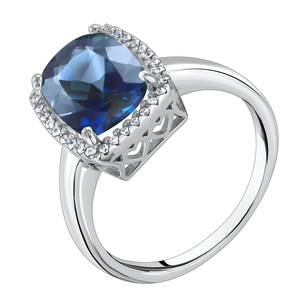 Damenring mit London Blue Topas und Zirkonia