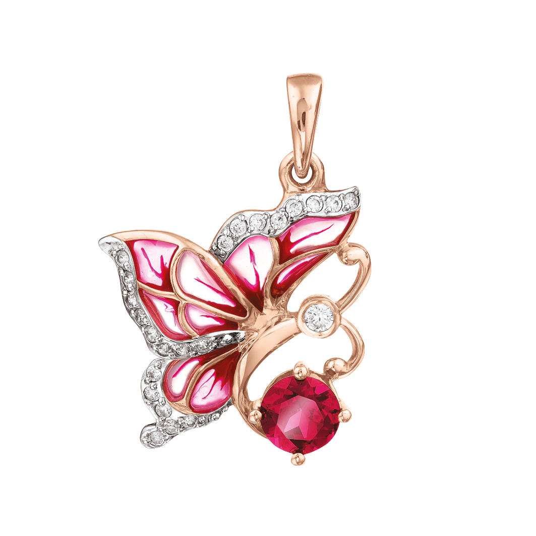 Schmetterling Anhänger mit Rhodolith und Zirkonia, Emaille