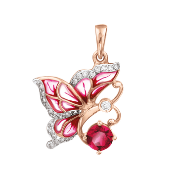 Schmetterling Anhänger mit Rhodolith und Zirkonia, Emaille
