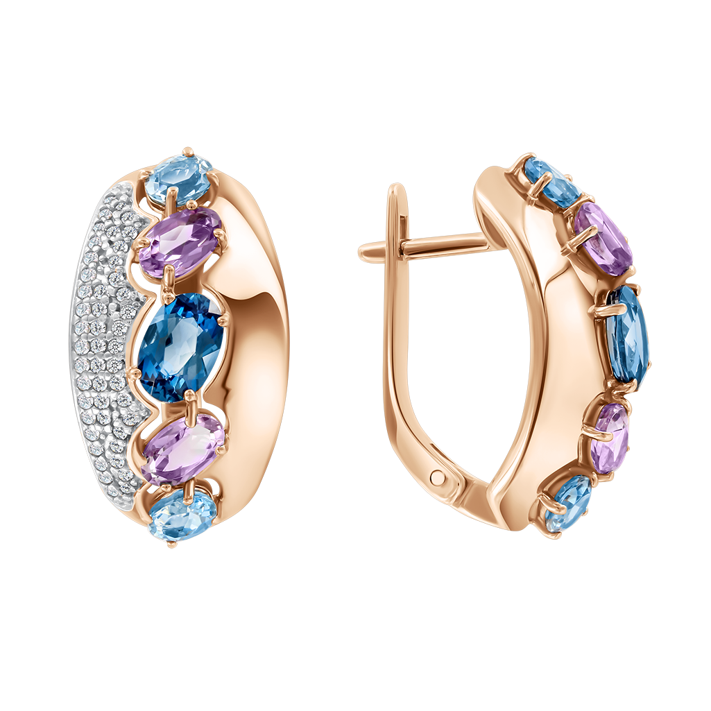 Ohrhänger mit London Blue Topas, Topasen, Amethysten und Zirkonia