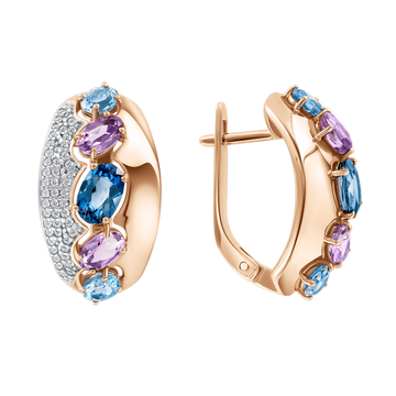 Ohrhänger mit London Blue Topas, Topasen, Amethysten und Zirkonia