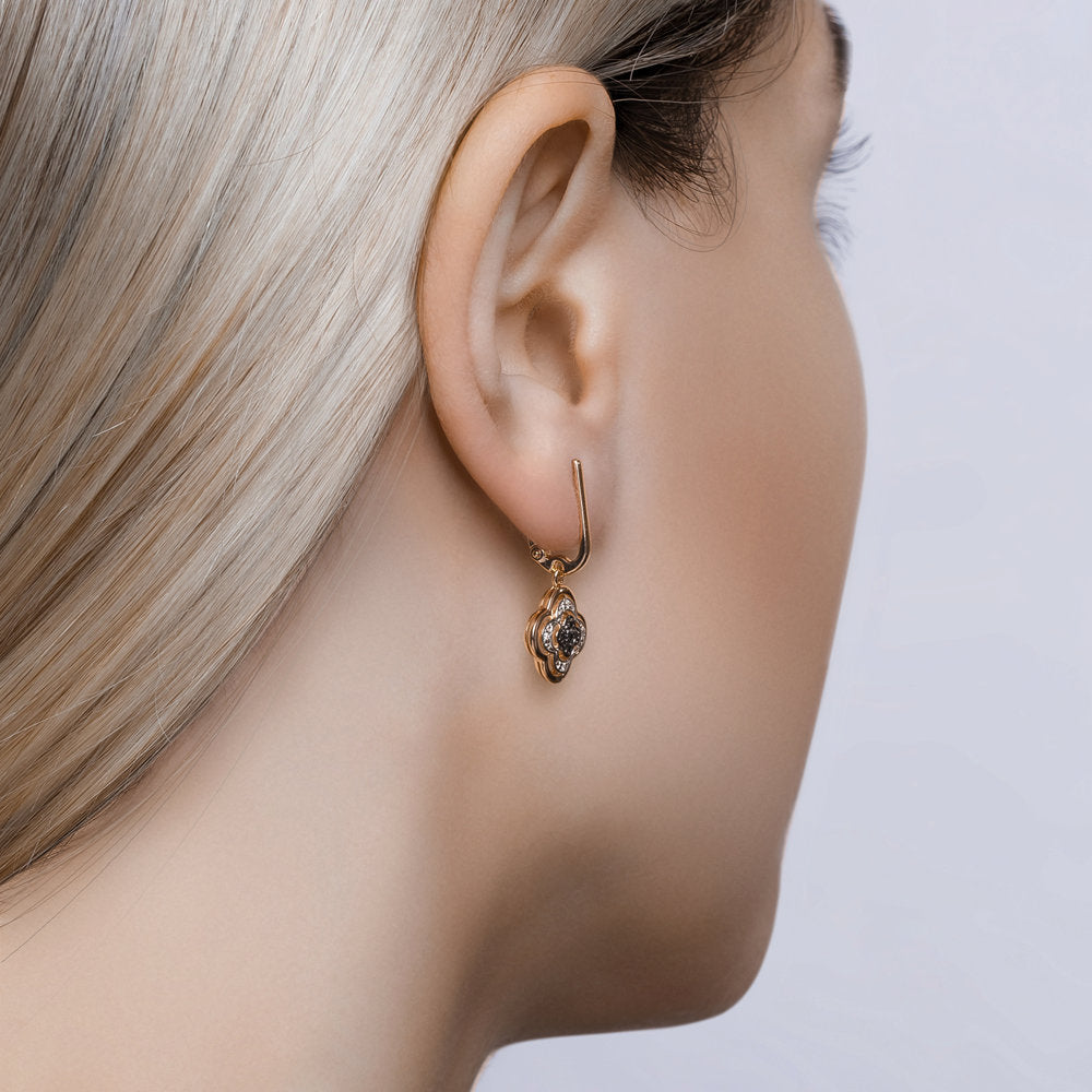 Ohrhänger Blume mit farblosen und schwarzen Brillanten 3