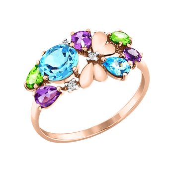 Damenring mit Topas, Chrysolith, Amethyst und Zirkonia