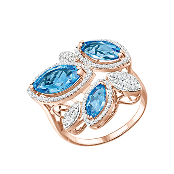 Damenring mit blau Topas und Zirkonia