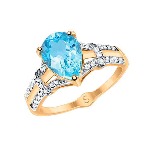 Damenring mit Zirkonia und blau Topas