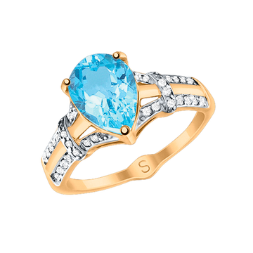 Damenring mit Zirkonia und blau Topas