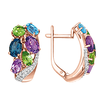 Ohrhänger mit Amethyst, Topas London Blue, Topas, Chrysolith