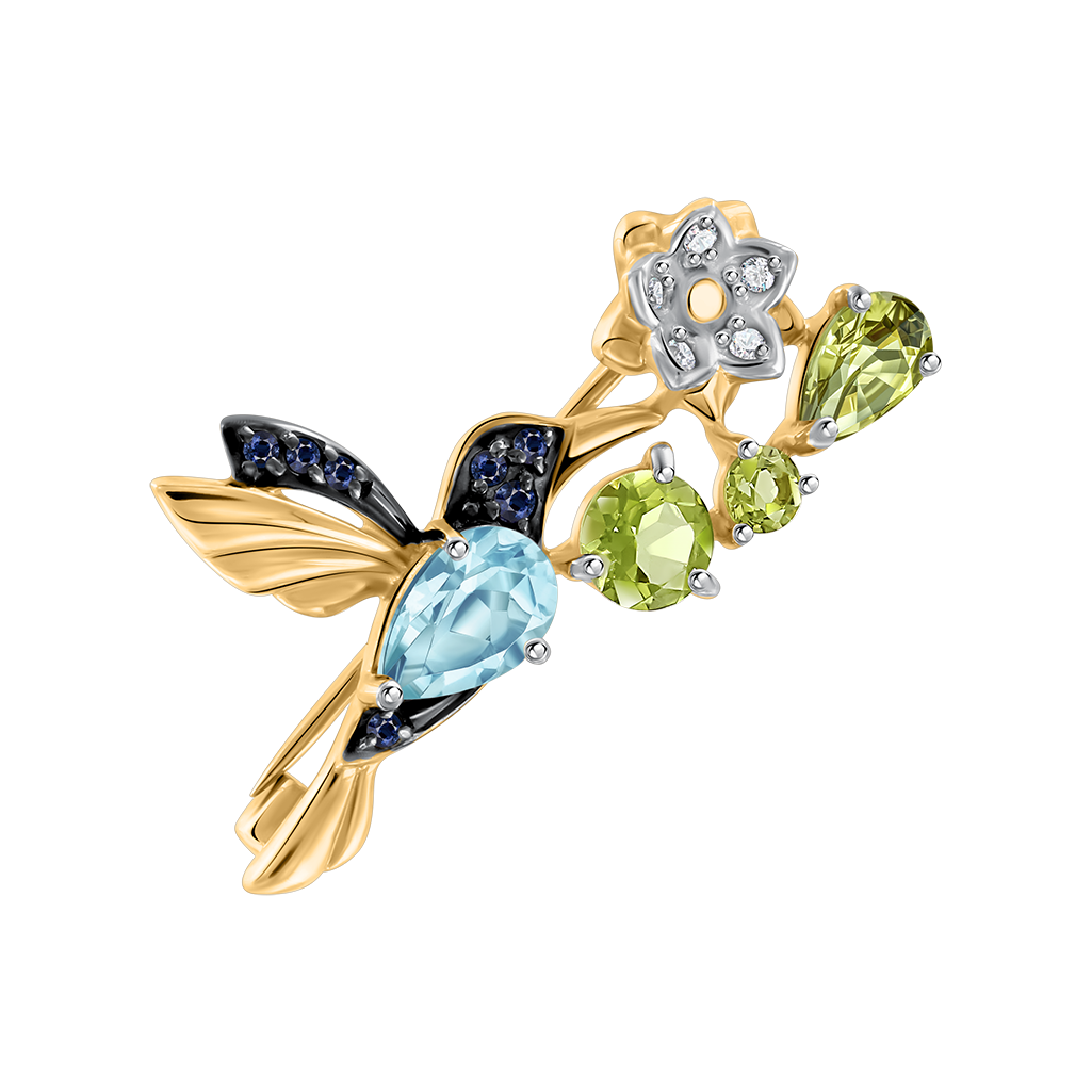 Brosche mit Topas, Chrysolith und Zirkonia