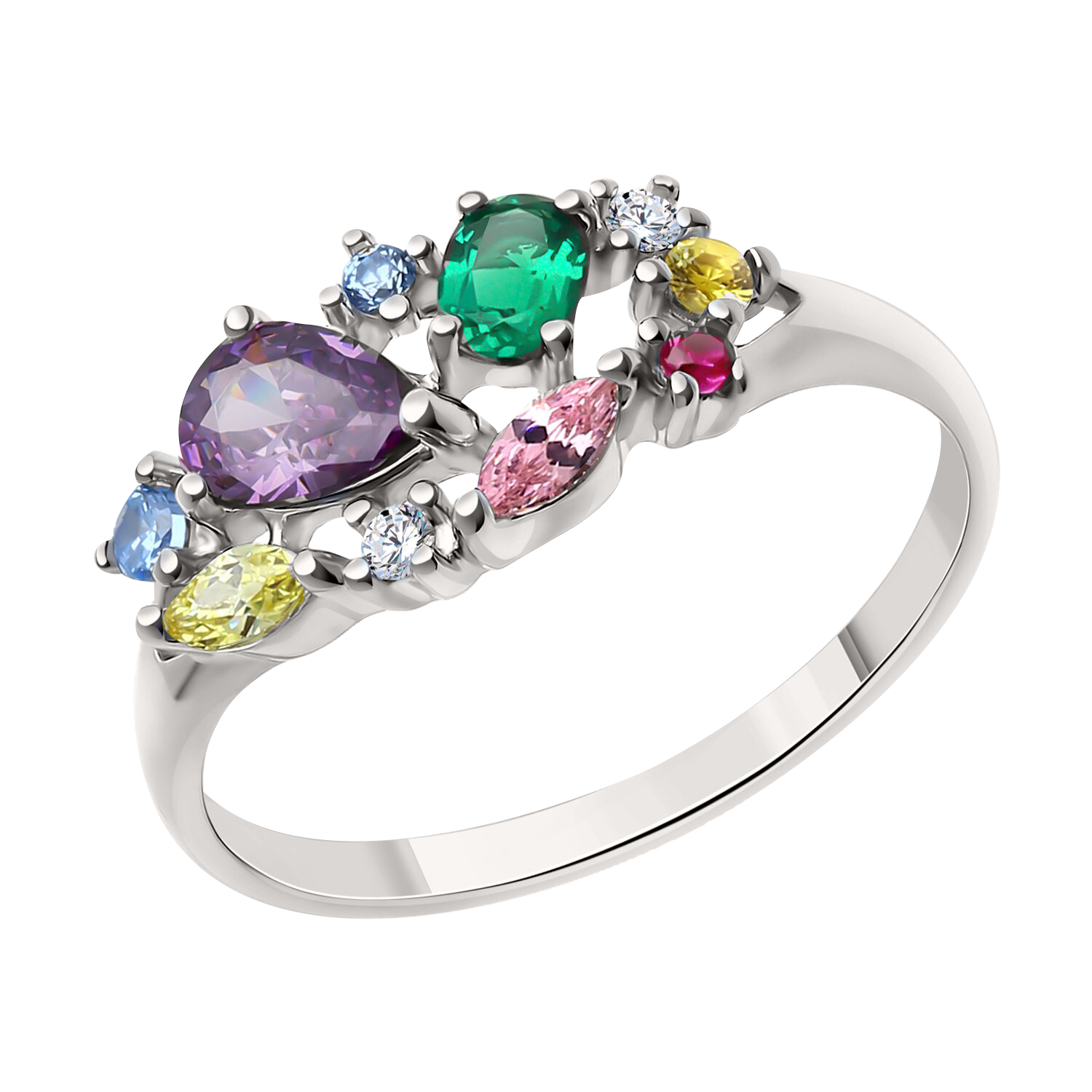 Damenring mit Amethyste, Zirkonia, London Blue Topase