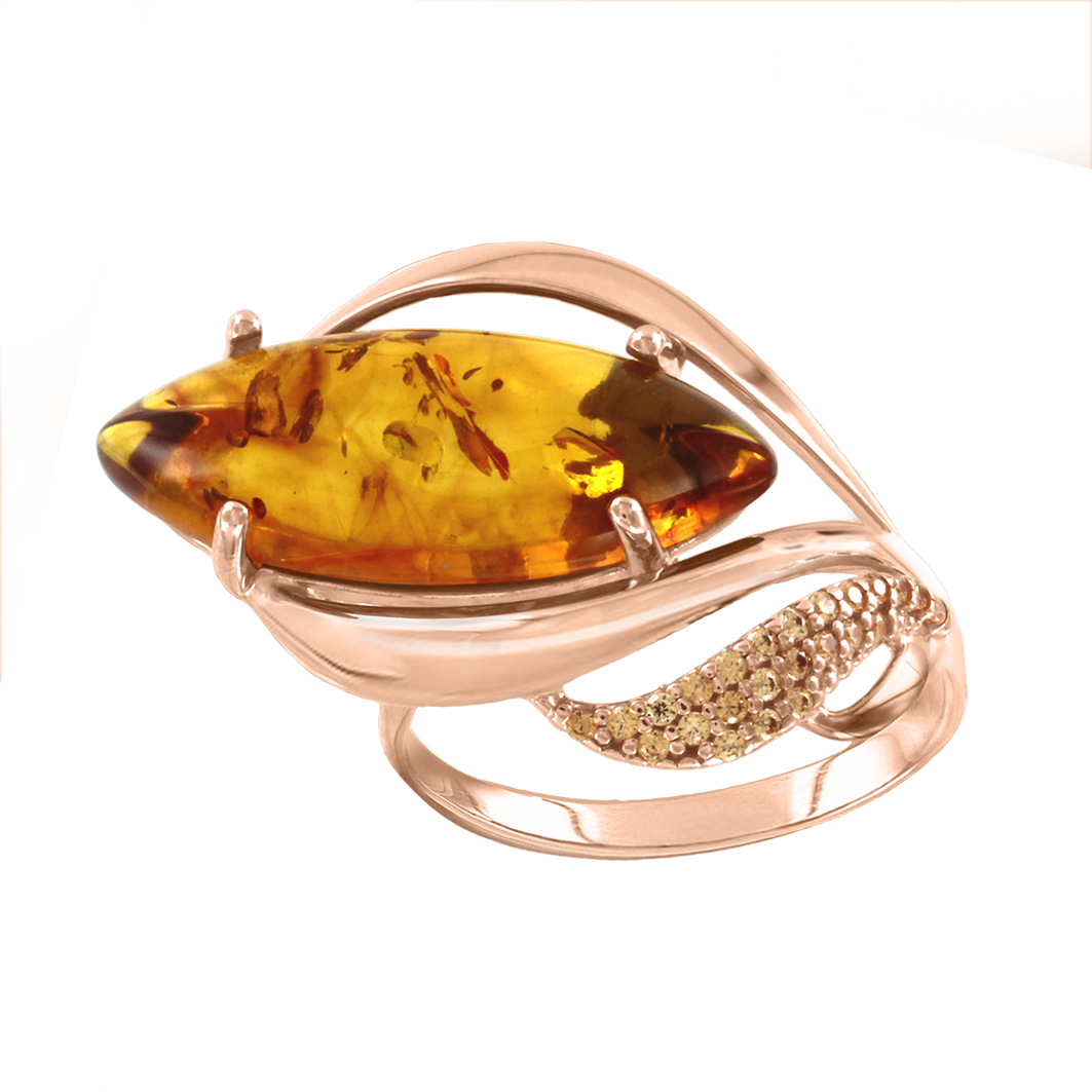 Damenring vergoldet mit Bernstein und Zirkonia