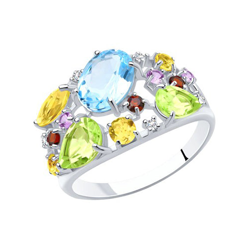 Damenring mit Zitrin, Chrysolith, Topas, Amethyst, Granat und Zirkonia