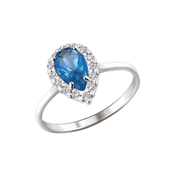 Damenring mit London Blue Topas und Zirkonia