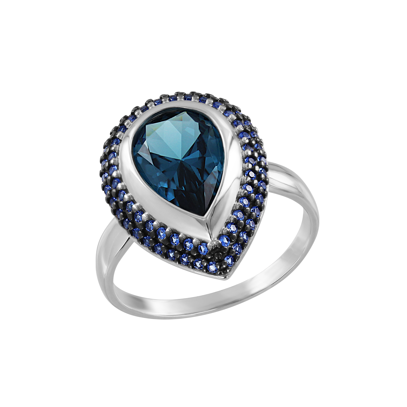 Damenring mit London Sitall und blauen Zirkonia