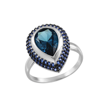 Damenring mit London Sitall und blauen Zirkonia