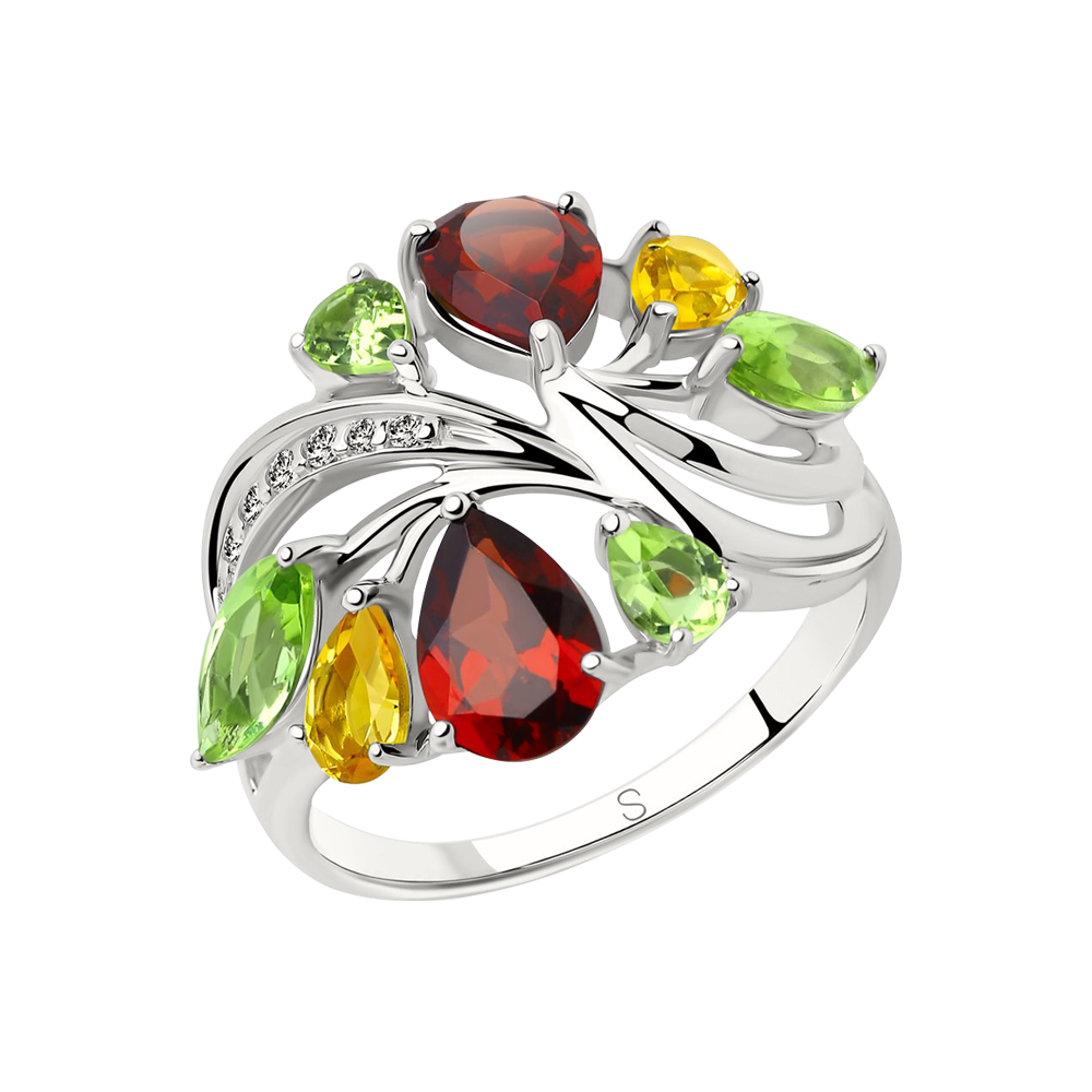Damenring mit Granat, Chrysolith, Zitrin, Zirkonia