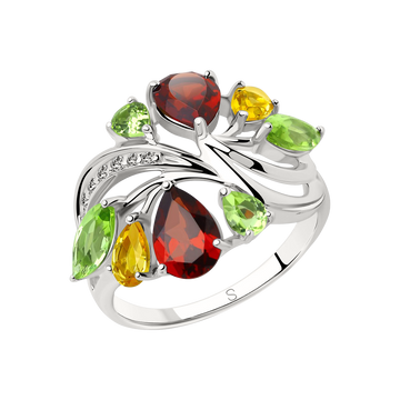 Damenring mit Granat, Chrysolith, Zitrin, Zirkonia