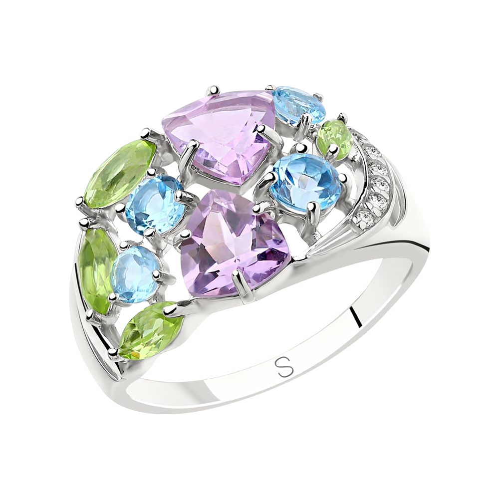 Damenring mit Amethyst, Chrysalith, Topas, Zirkonia