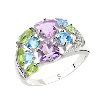 Damenring mit Amethyst, Chrysalith, Topas, Zirkonia