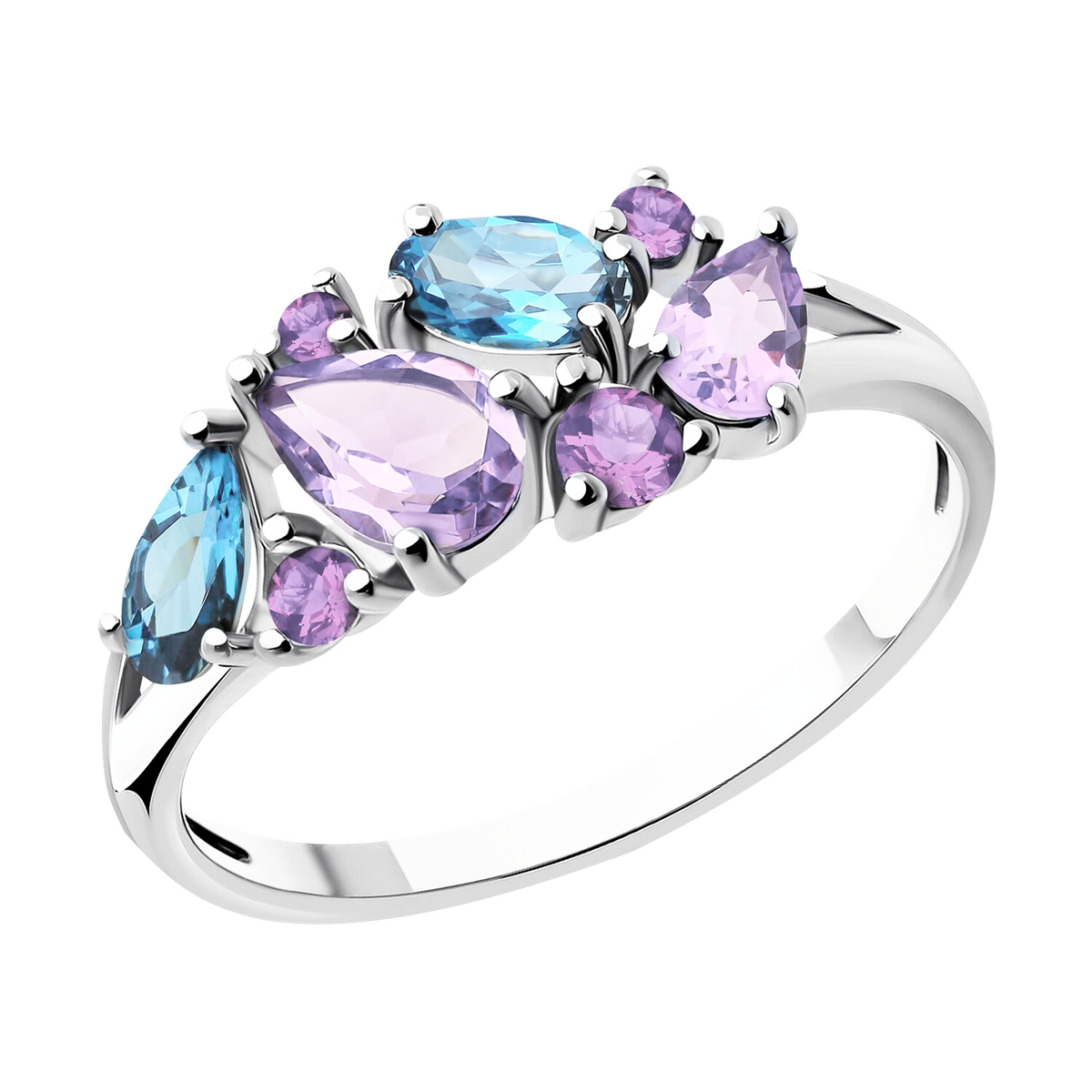 Damenring mit Amethyst, Zirkonia und Topas