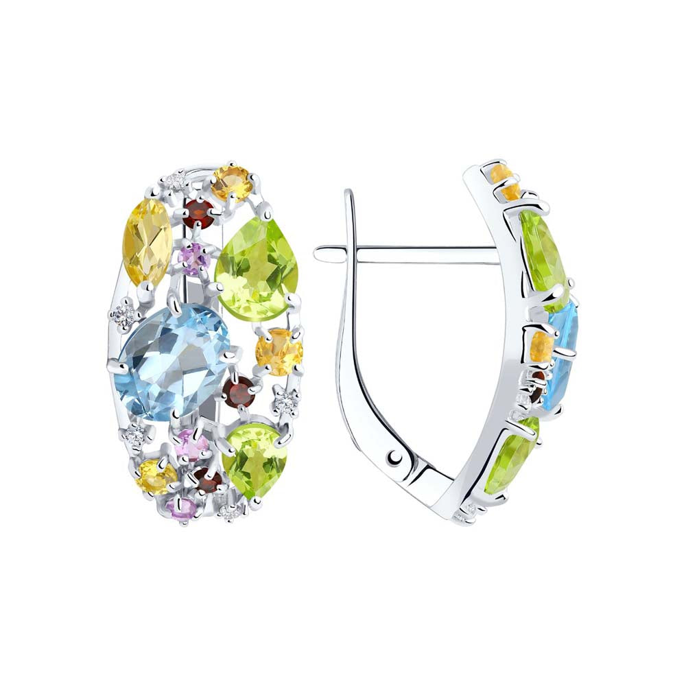 Ohrhänger mit Granat, Topas, Amethyst, Chrysolith, Zitrin und Zirkonia