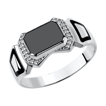 Herrenring mit Onyx und Zirkonia