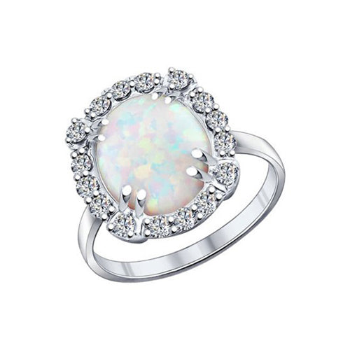 Damenring mit Opal und Zirkonia