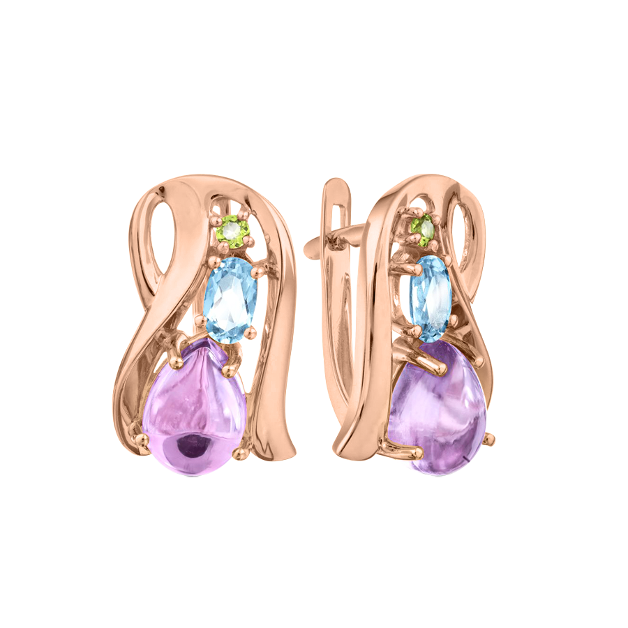 Ohrhänger mit Amethyst, Chrysolith und Topas