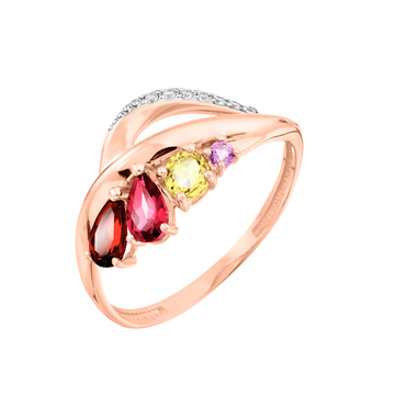Damenring mit Amethyst, Granat, Rhodolith, Citrin und Zirkonia