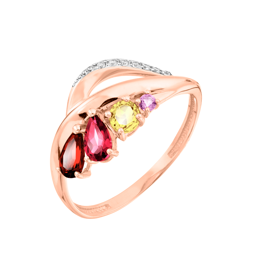 Damenring mit Amethyst, Granat, Rhodolith, Citrin und Zirkonia